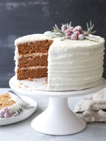 This gingerbread layer cake with cream cheese buttercream is perfect for the holidays!