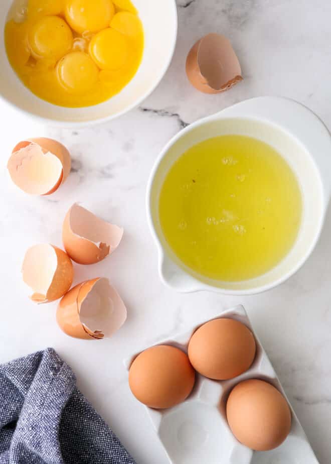 eggs separated into bowls
