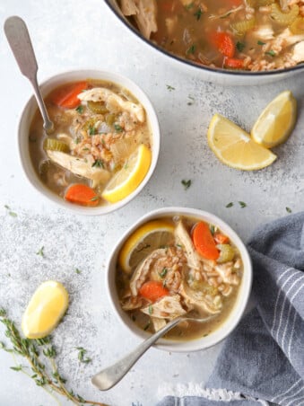 This lemon, chicken, and farro soup is hearty and wholesome!