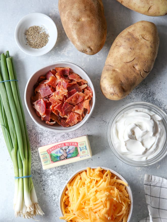 Ingredients rounded up for loaded baked potato bites
