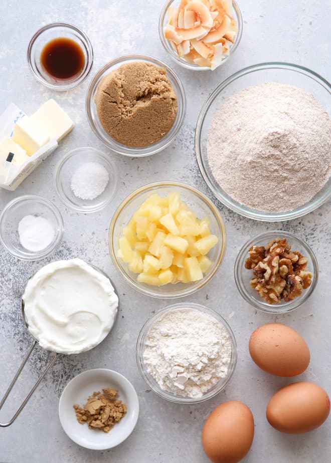 Ingredients needed for pineapple coconut bread