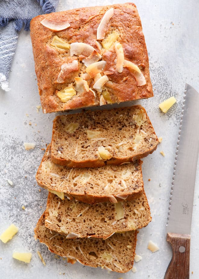 This pineapple coconut bread is So flavorful and a little bit better for you!