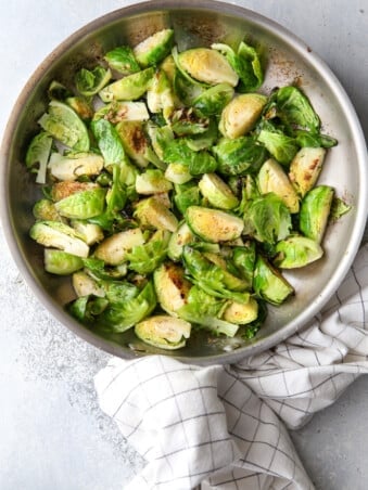 Flavorful and delicious brussels sprouts sauteed with maple syrup and dijon mustard
