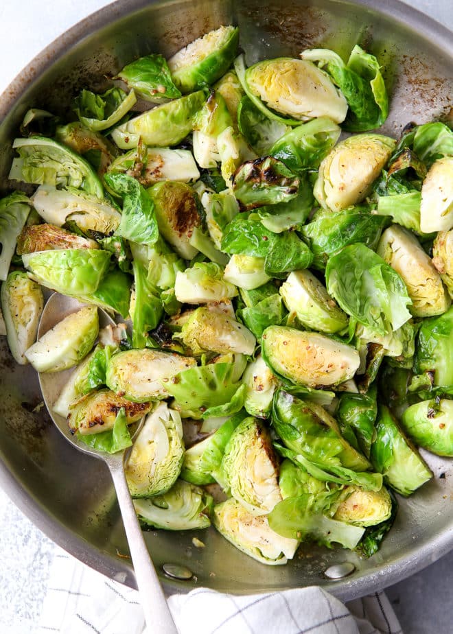 Flavorful and delicious brussels sprouts sauteed with maple syrup and dijon mustard