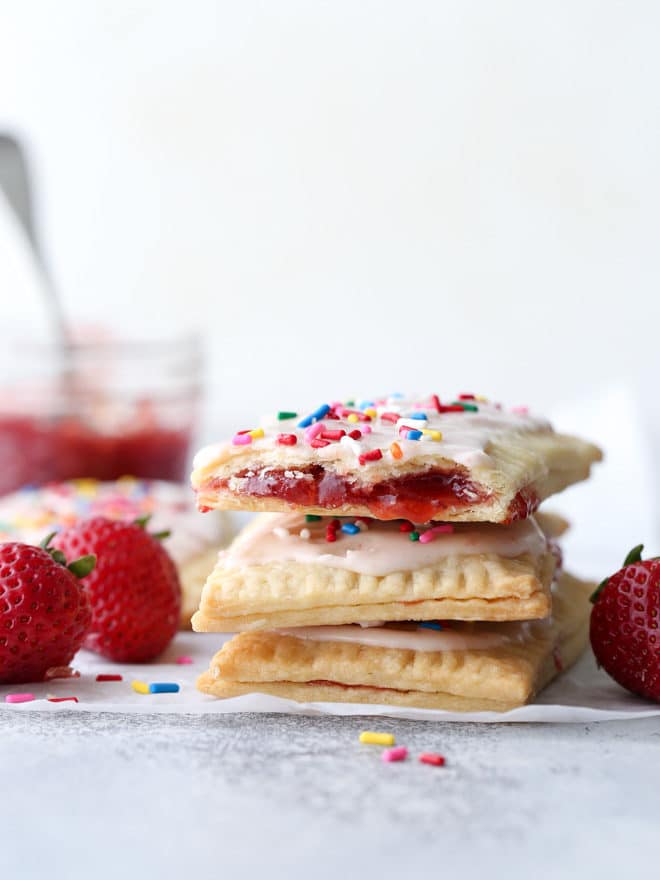 These homemade strawberry pop tarts made with strawberry preserves and flaky pastry are so much better than store-bought!