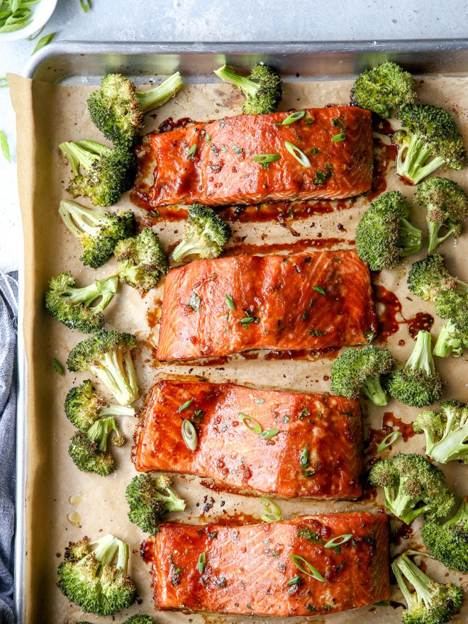 Asian-Glazed Sheet-Pan Salmon and Broccoli