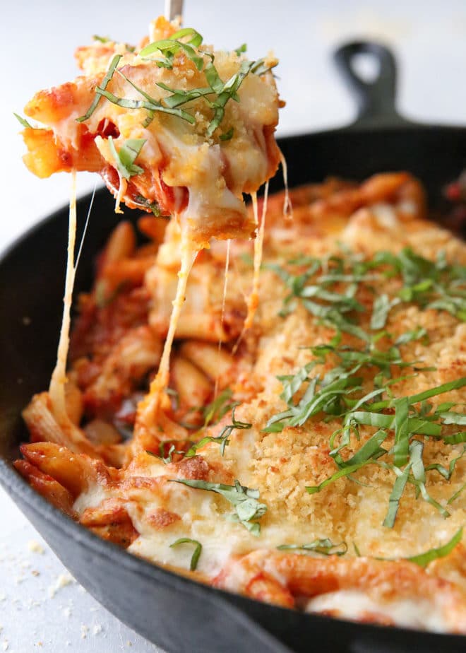 This chicken parmesan pasta skillet has all the flavors of the classic favorite in an easy one-pot meal!