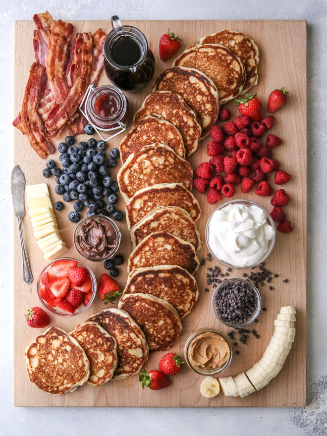 This "build your own" pancake board with all the toppings is the perfect for breakfast, brunch, and even brinner!