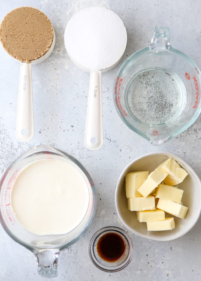 Ingredients to made homemade caramels