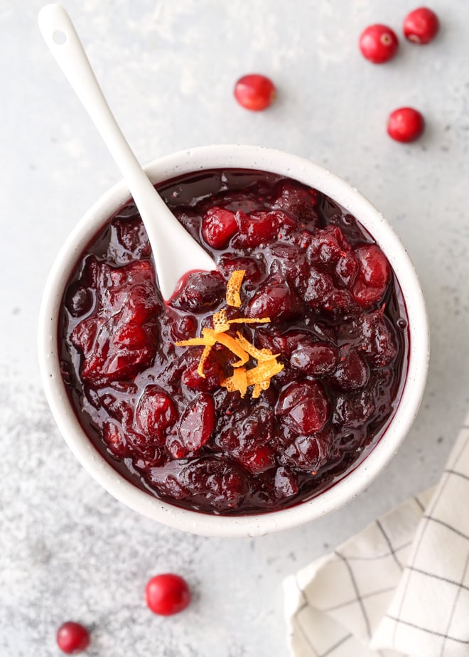 6 ingredients and 15 minutes is all you need to make this delicious and flavorful citrus spice cranberry sauce! 
