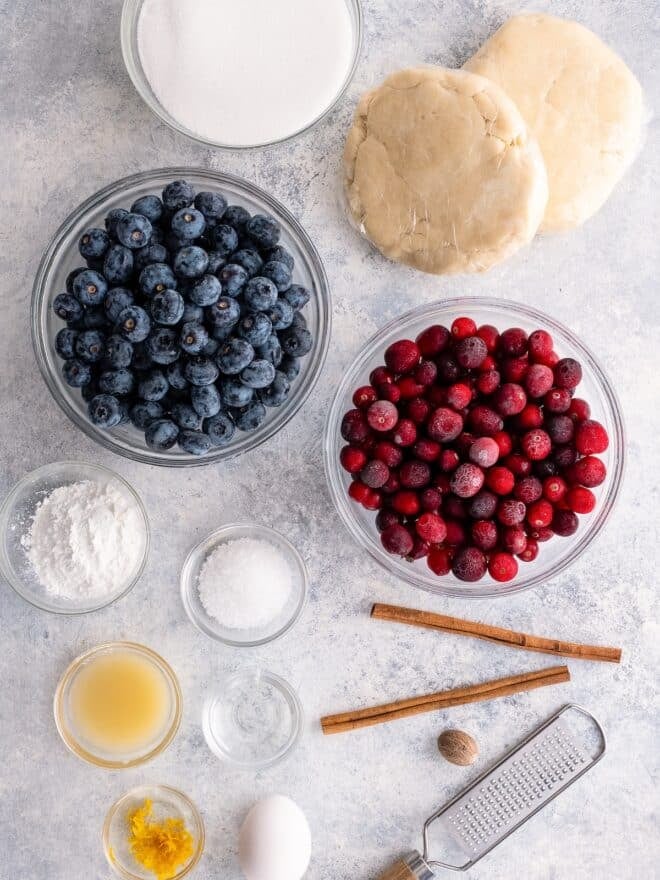 ingredients for cranberry blueberry pie