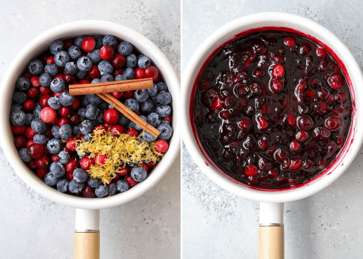 making cranberry blueberry pie filling