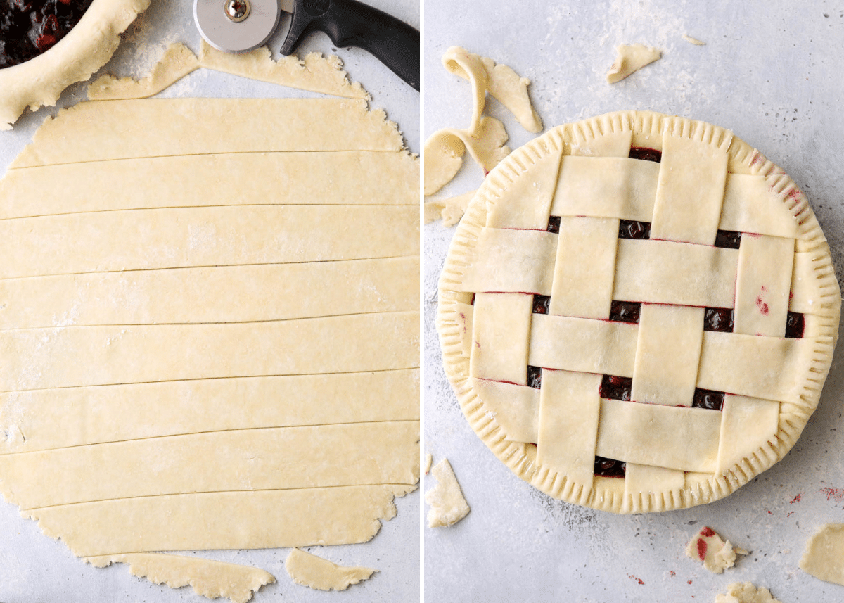 making lattice for cranberry blueberry pie