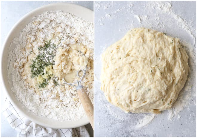 Mixing up no-knead garlic and herb crescent rolls