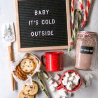 DIY hot cocoa gift basket with homemade hot cocoa mix