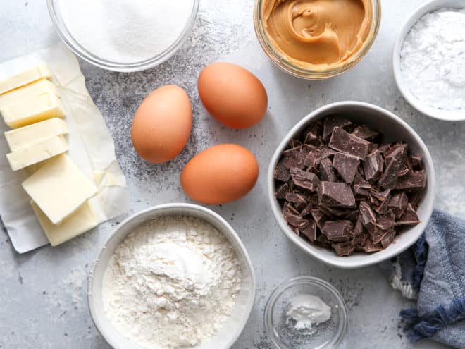 ingredients for peanut butter swirl brownies