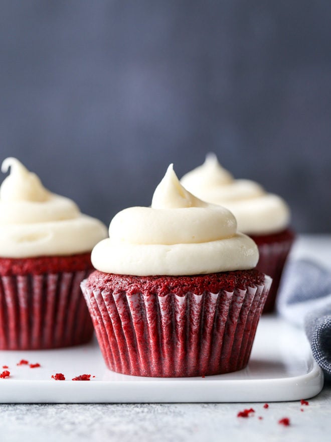 You just can’t beat a classic, and these tender and moist red velvet cupcakes with rich cream cheese frosting are about as good as it gets.