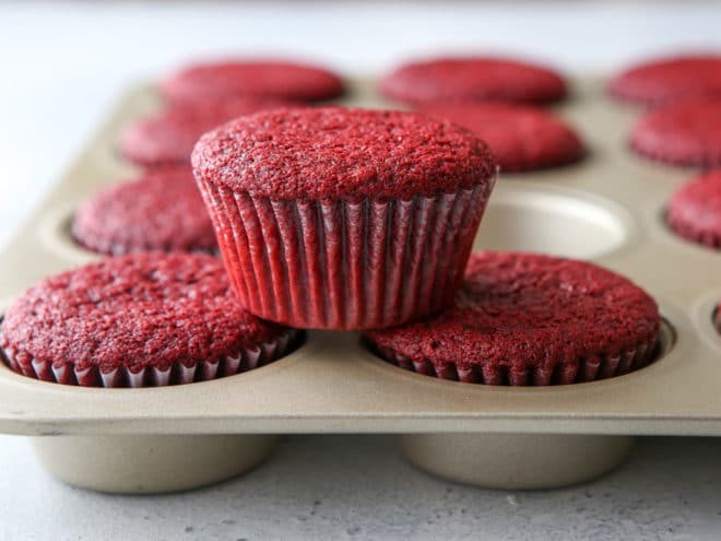 Soft and tender red velvet cupcakes