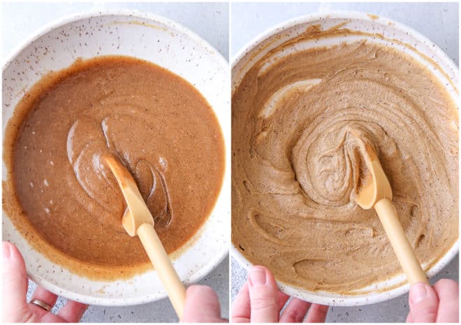 Mixing cookie dough by hand