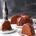 This chocolate stout bundt cake is moist, chocolaty, and has a bottle of Guinness beer baked right in!