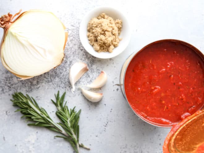 ingredients for easy homemade marinara sauce