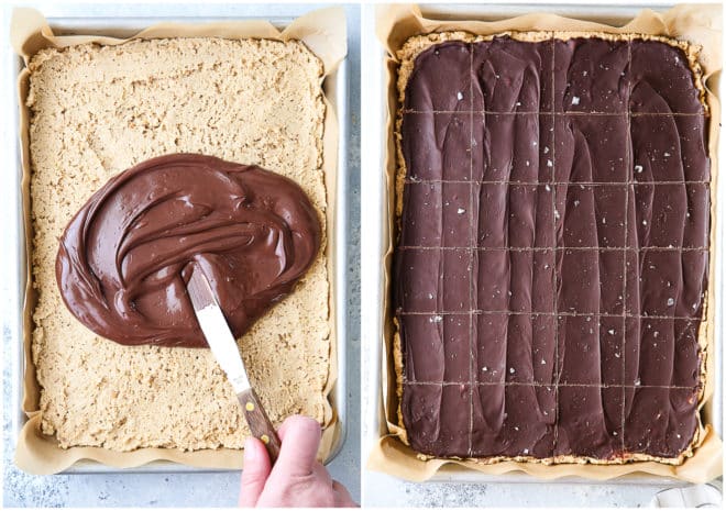 Making no-bake chocolate peanut butter bars