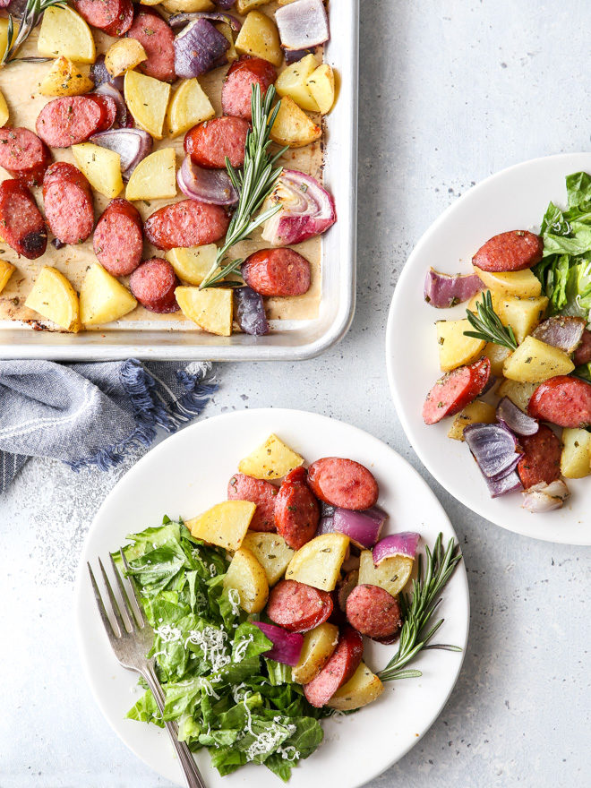 This sheet pan sausage and potatoes is a simple one-pan meal that's done in 30 minutes!