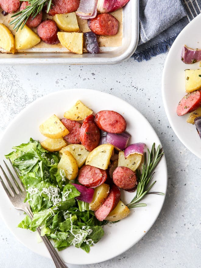 This sheet pan sausage and potatoes is a simple one-pan meal that's done in 30 minutes!