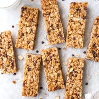 These homemade chewy chocolate chip granola bars are sweet and satisfying, and so much better than store-bought!