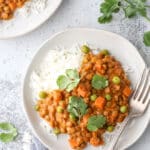 Serve this rich and flavorful coconut curry lentils dish with rice or flatbread for an easy and very satisfying meal.