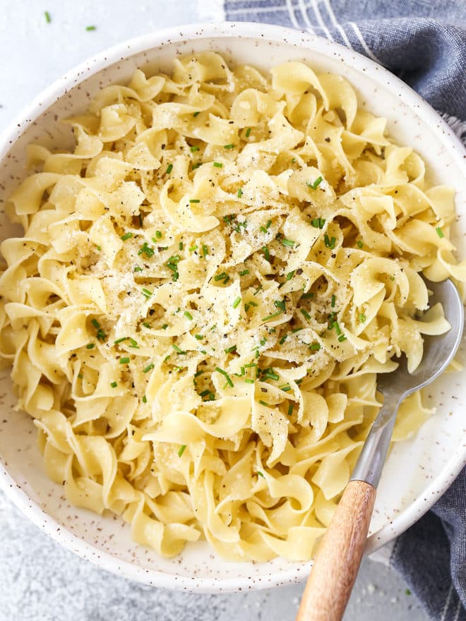 Simple buttered noodles are a quick and easy side dish