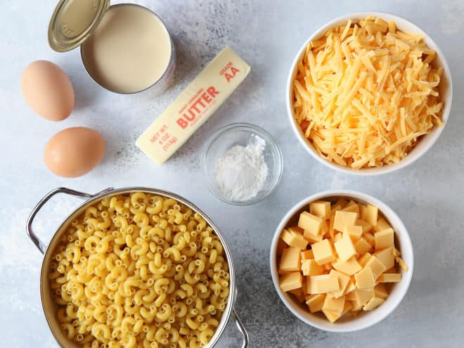 Ingredients for the easiest stovetop mac and cheese