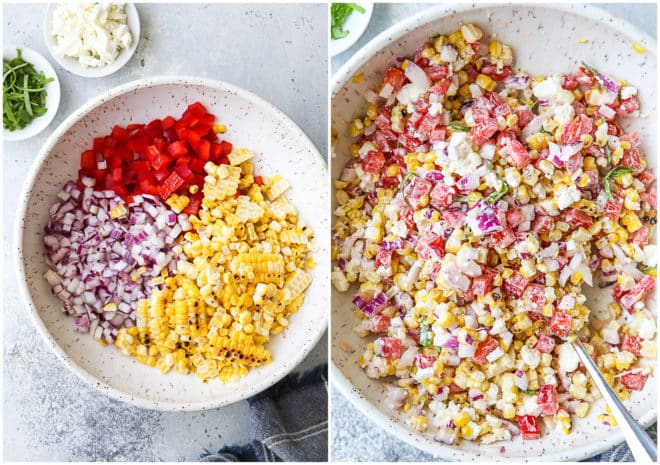 Making the corn and red pepper salad