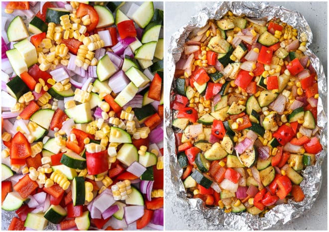 Veggies before and after grilling
