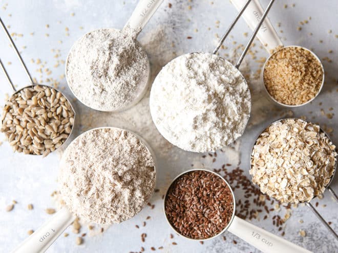flours and ingredients in measuring cups