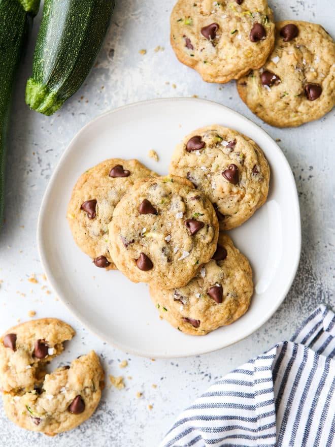 zucchini chocolate chip cookies on a plate