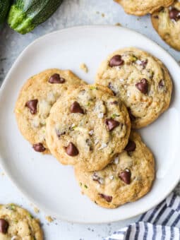 zucchini chocolate chip cookies on a plate
