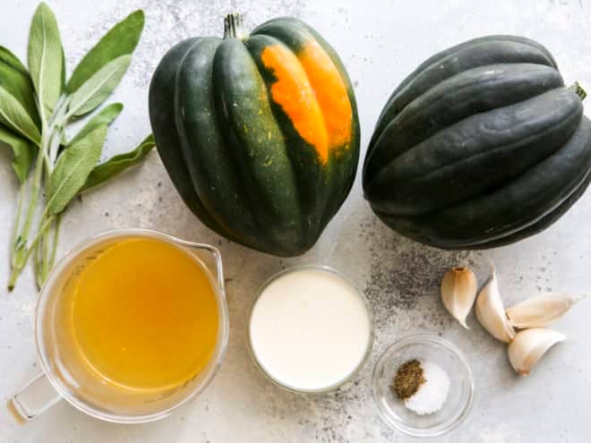 ingredients for roasted acorn squash with sage cream sauce