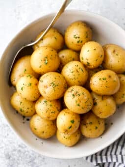buttery boiled potatoes in a serving bow