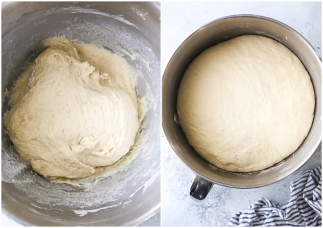 bread dough before and after rising
