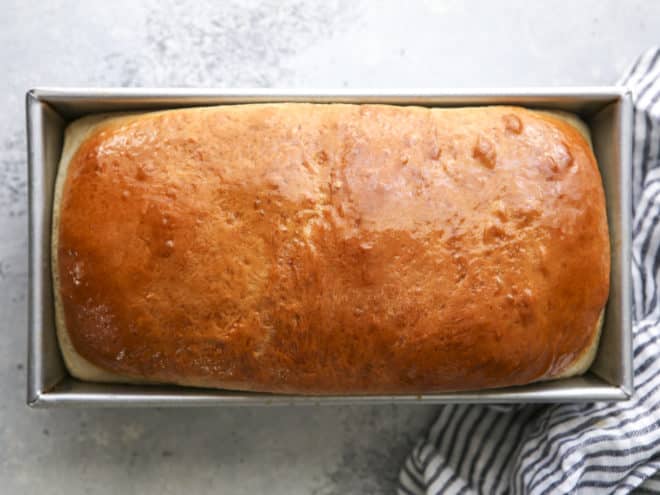soft white sandwich bread in a bread pan