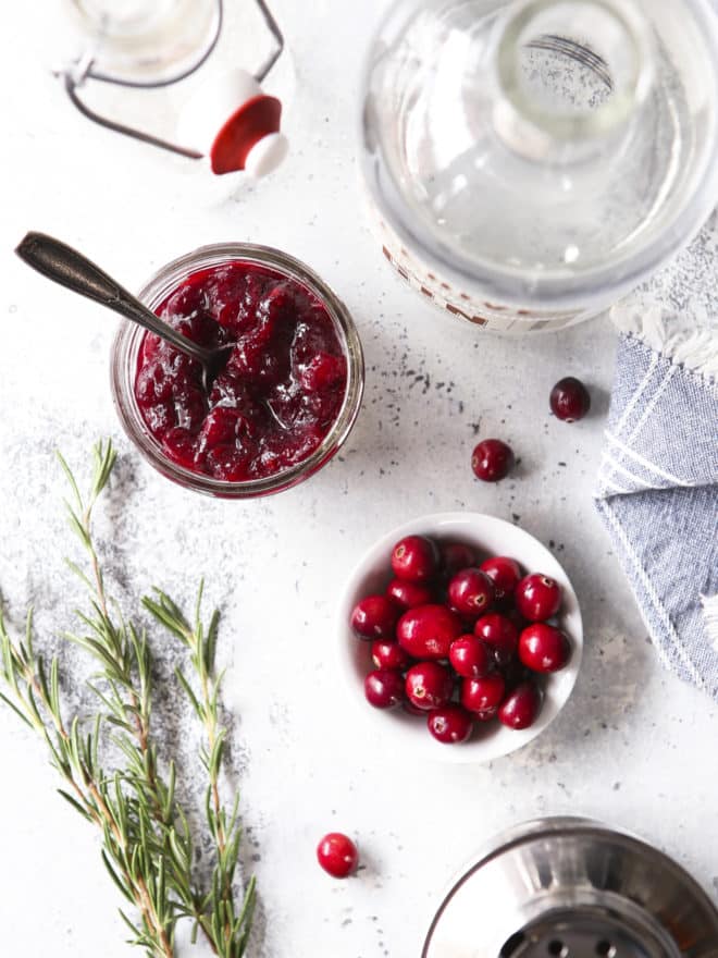 cranberry sauce, gin, sparkling water for cocktails