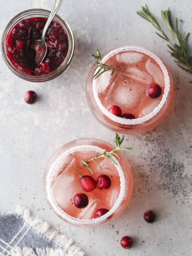 cranberry gin fizz cocktails made with leftover cranberry sauce