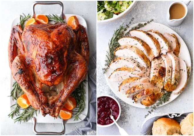 roasted turkey and sliced turkey breast