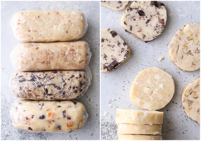shortbread cookie dough logs, sliced rounds