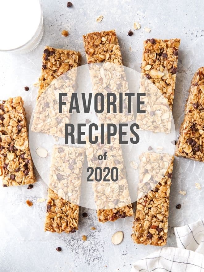 favorite recipes of 2020 with photo of granola bars