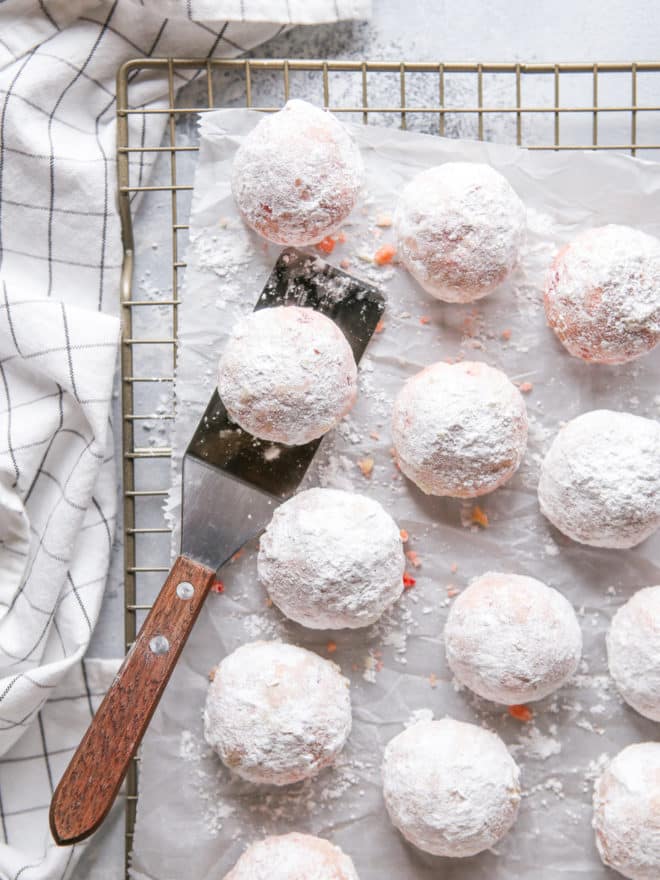 cherry almond snowballs dusted in powdered sugar