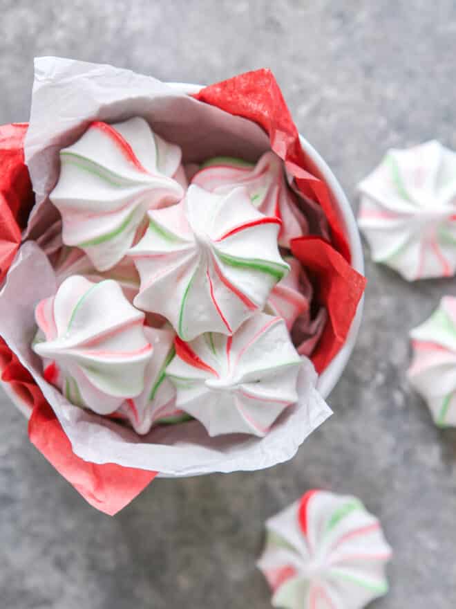 peppermint meringues in a bowl