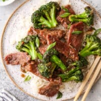 plated beef and broccoli stir fry
