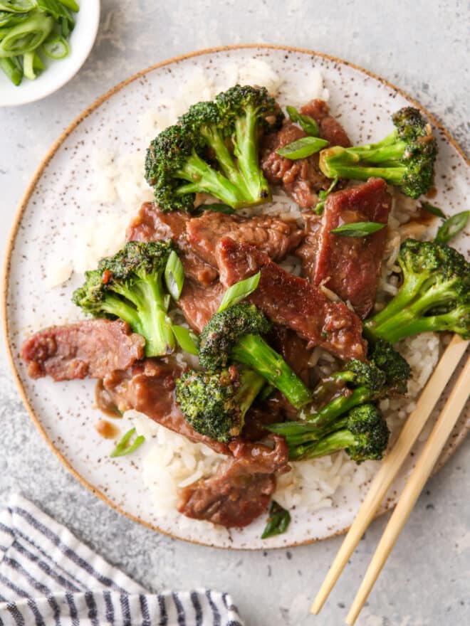 plated beef and broccoli stir fry